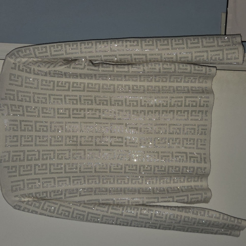 White Geometric Rhinestone Patterned Long Sleeve … - image 2